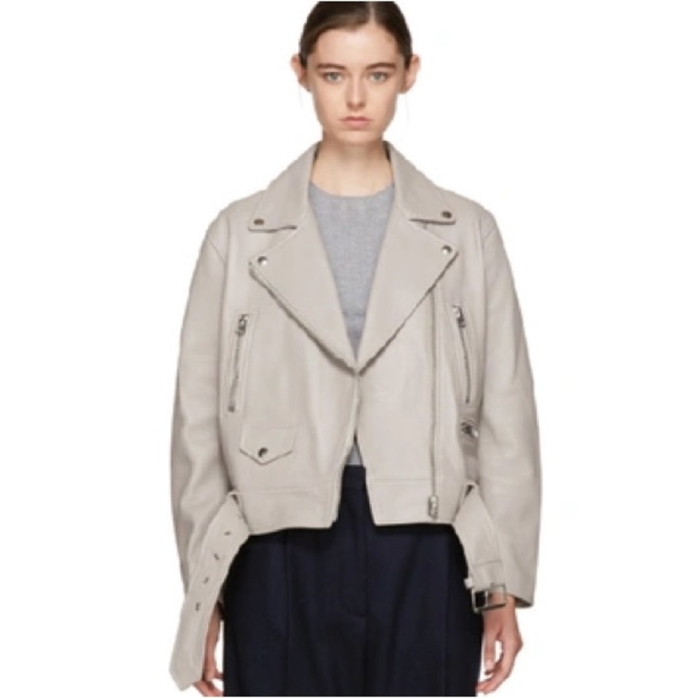 Acne Studios Merlyn Oversized Leather Jacket in Mid Grey
